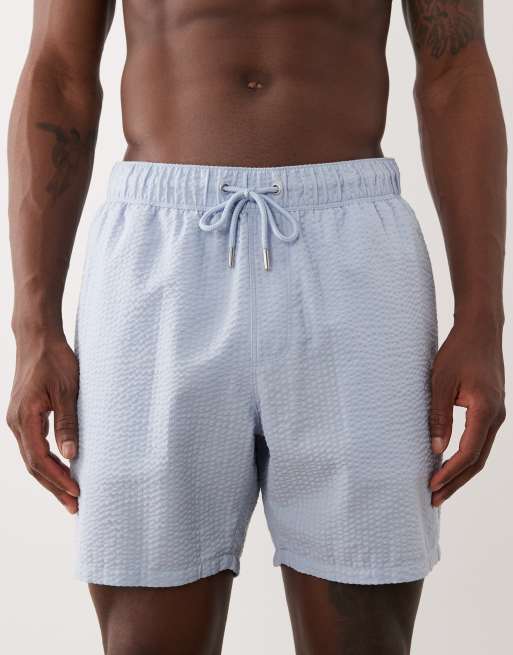 ASOS DESIGN - Halflange zwemshort van seersuckerstof in blauw, 4 van 5