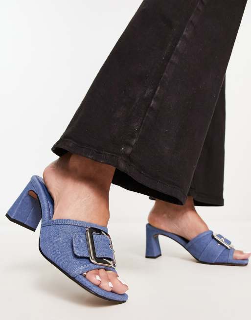 Denim Heel Mule Sandals