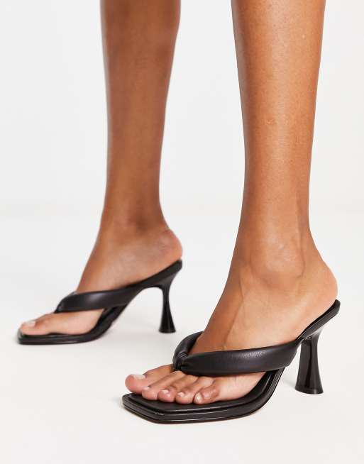 ASOS DESIGN Wide Fit Haven padded toe thong heeled sandals in black