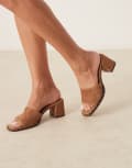[ASOS DESIGN] ASOS DESIGN Hallie premium suede mid heeled mules in camel-Brown 37 Camel suede