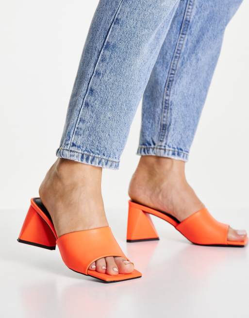 ASOS DESIGN Halliwell block heeled mules in orange