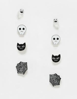 ASOS DESIGN - Halloween - 4er-Pack Ohrringe mit witzigem Design-Bunt