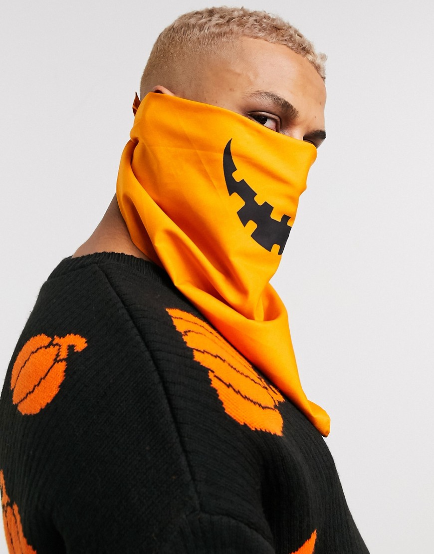 ASOS DESIGN Halloween bandana with pumpkin print-Orange