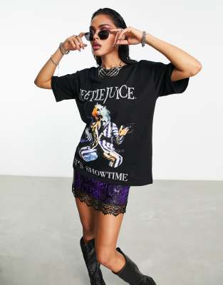 ASOS DESIGN beetlejuice license graphic oversized t-shirt in black