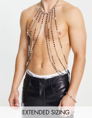 ASOS DESIGN festival body harness with beaded detail in black and white