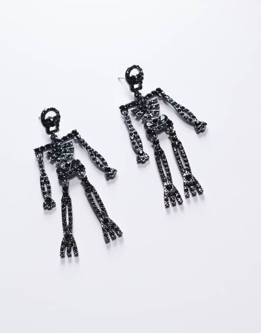 ASOS DESIGN - Halloween - Boucles d'oreilles à pendants squelette à strass - Noir, 3 de 3