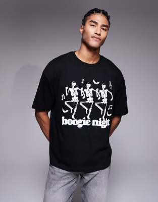 Asos Design Halloween Boxy Oversized T-shirt With Dancing Skeleton Graphic In Black