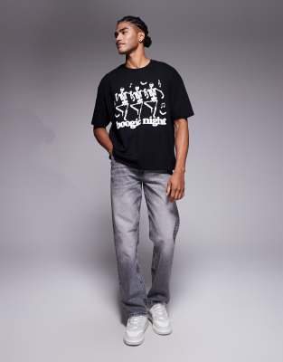 Asos Design Halloween Boxy Oversized T-shirt With Dancing Skeleton Graphic In Black
