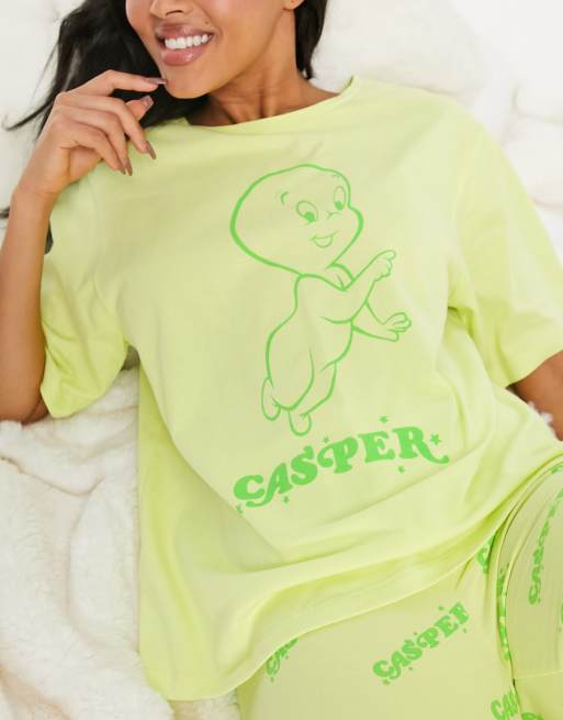 ASOS DESIGN - Halloween - Casper - Limefarvet pyjamassæt med oversized T-shirt og leggings, 4 af 4