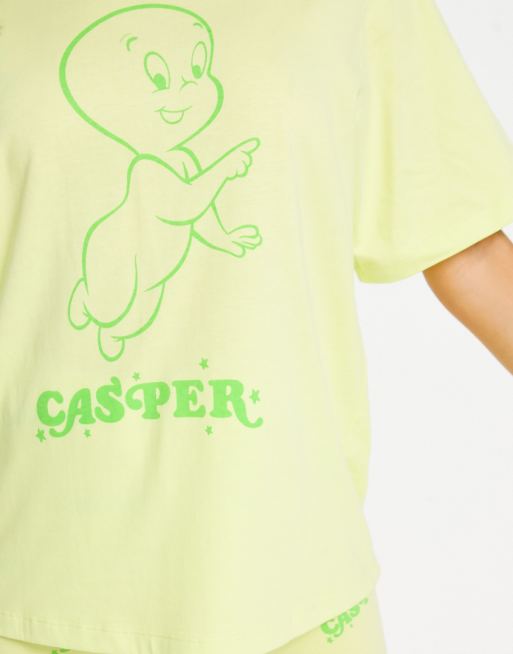 ASOS DESIGN Halloween Casper oversized tee & leggings pyjama set in lime, 3 of 4