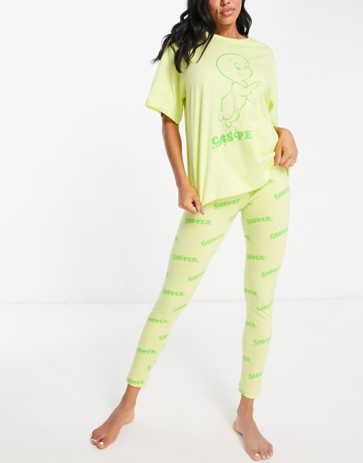 ASOS DESIGN - Halloween - Casper - Pyjamaset van oversized T-shirt en legging in limoengroen