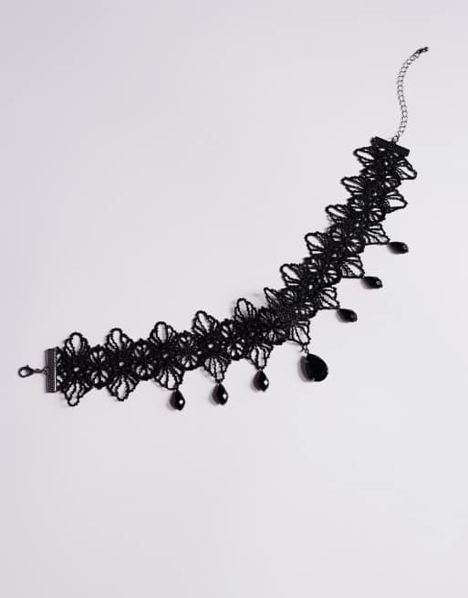 ASOS DESIGN Halloween choker with lace details faux stone pendants in black, 3 of 3