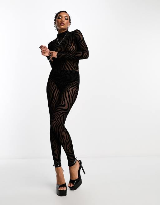ASOS DESIGN Halloween co-ord devore long sleeve bodysuit in animal print, 2 of 4