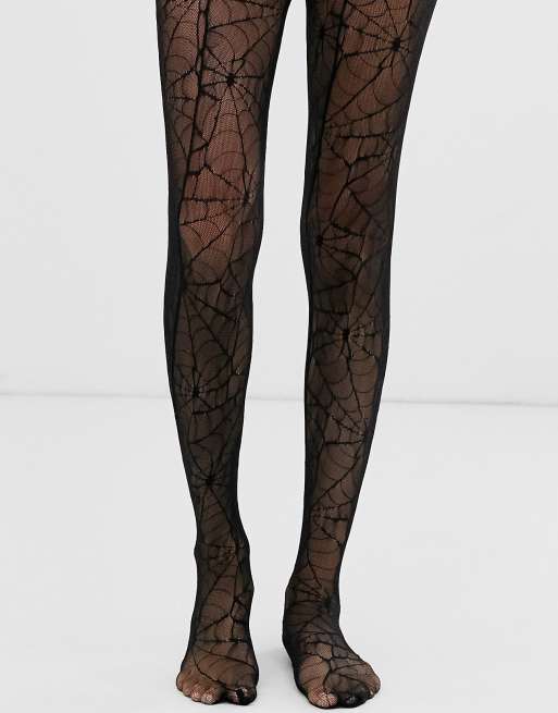 ASOS DESIGN lace tights with side cut out detail in black