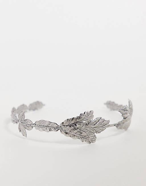 ASOS DESIGN Halloween crown with leaf design in silver tone