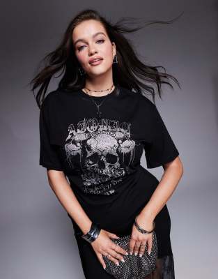 Asos Curve Asos Design Halloween Curve Corset Tee With Hotfix Skull In Black