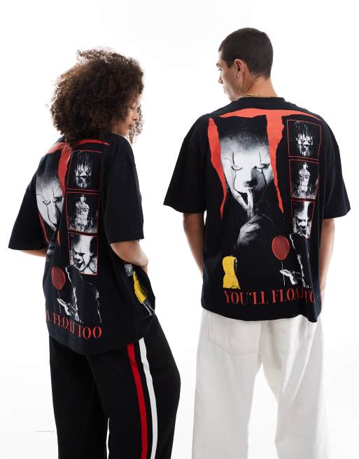 ASOS DESIGN – Halloween – Czarny T-shirt unisex o fasonie oversize z motywem z filmu IT