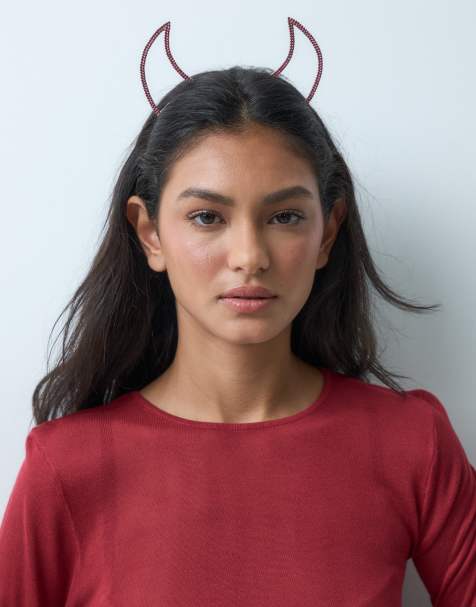 ASOS DESIGN Halloween devil horn headband with red crystal detail in silver tone - view 1