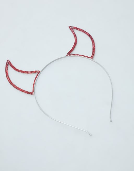ASOS DESIGN Halloween devil horn headband with red crystal detail in silver tone, 3 of 3