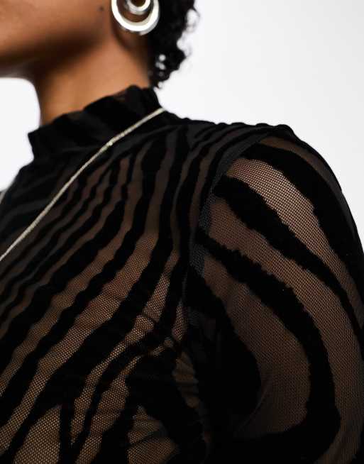 ASOS DESIGN Halloween devore long sleeve bodysuit in animal print (part of a set), 3 of 4