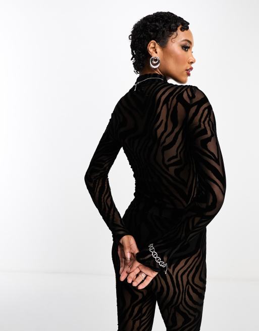 ASOS DESIGN Halloween devore long sleeve bodysuit in animal print (part of a set), 4 of 4