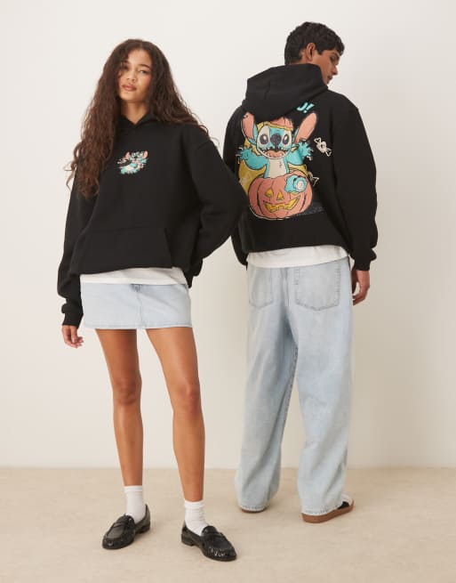 ASOS DESIGN – Halloween – Disney – Mörkgrön huvtröja i oversize och unisex-modell med Stitch-tryck