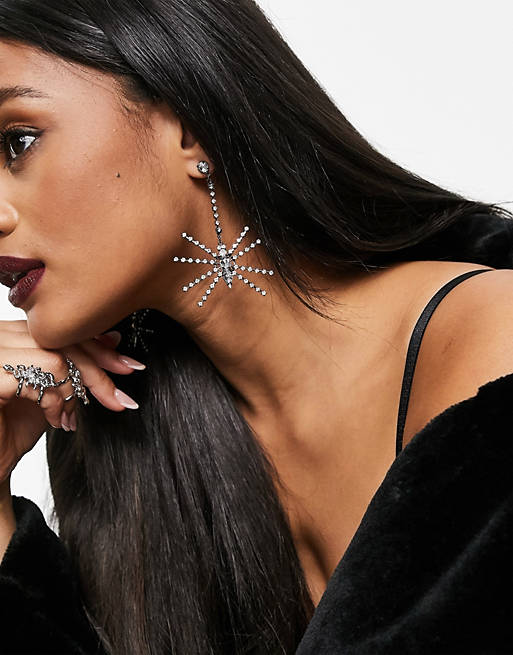 ASOS DESIGN Halloween earrings with crystal spiders