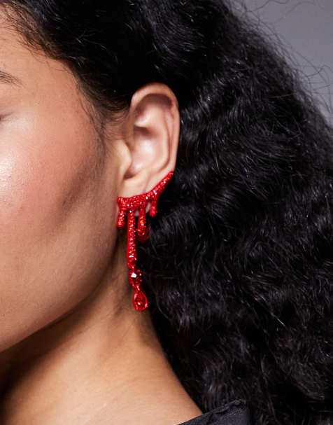 ASOS DESIGN Halloween earrings with diamante drip effect earrings in red - view 1