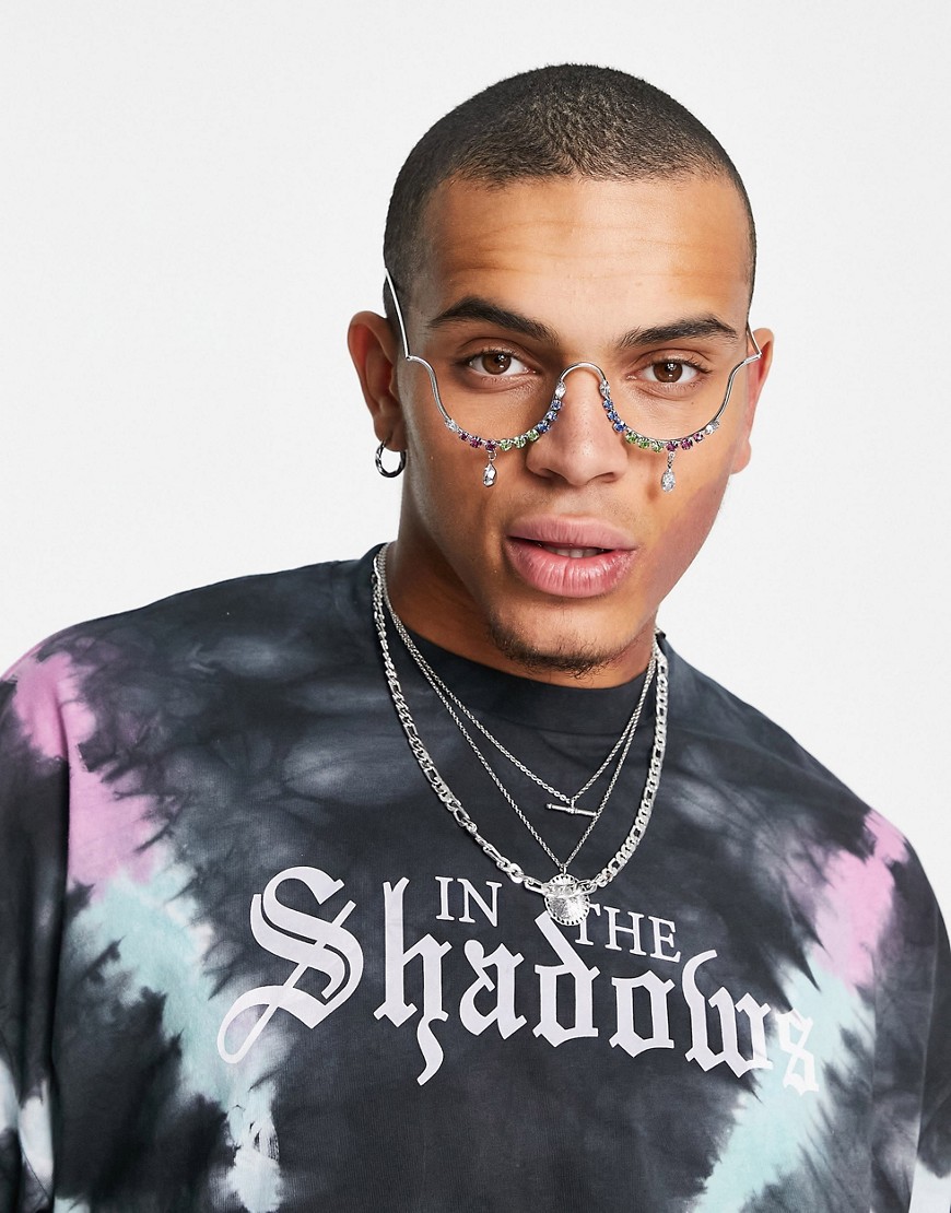 ASOS DESIGN Halloween face jewelry with multicolored crystals-Silver