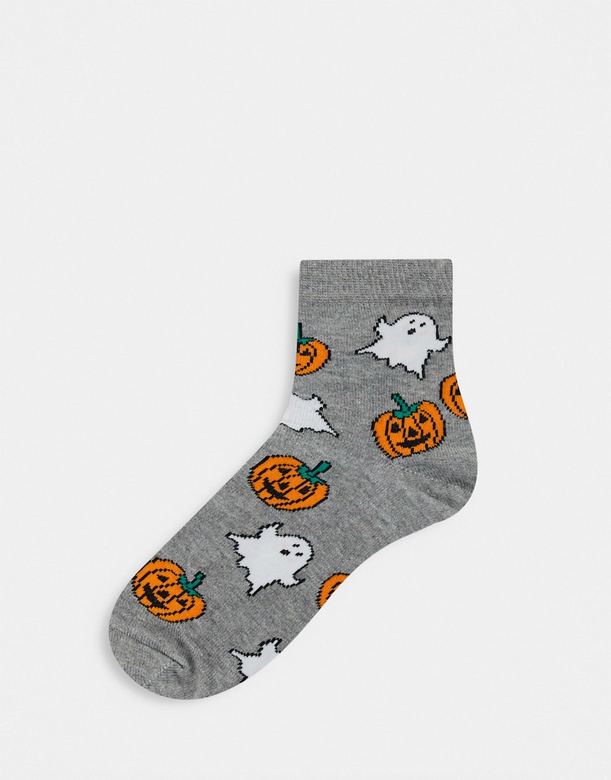 ASOS DESIGN Halloween ghost and pumpkin socks in grey