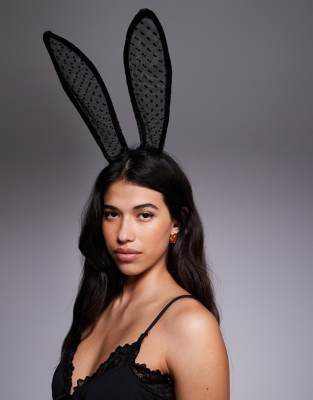 ASOS DESIGN - Halloween - Haarreif mit transparenten Hasenohren mit Polka Dots-Schwarz