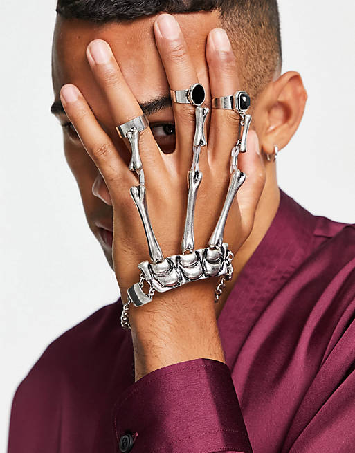 ASOS DESIGN Halloween hand harness with skeleton design in silver tone
