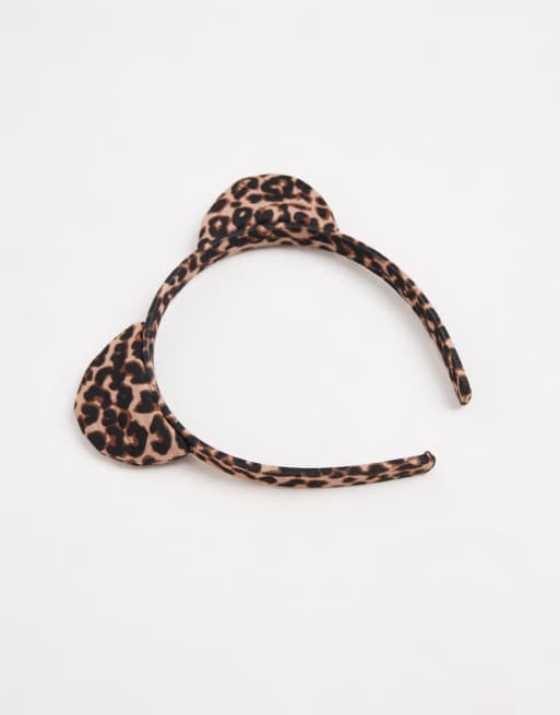 ASOS DESIGN Halloween headband with fluffy leopard ears in brown multi