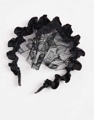 Asos Design Halloween Headband With Lace Detail Veil-black In Black