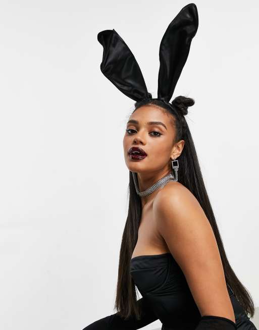 ASOS DESIGN Halloween headband with satin bunny ears in black