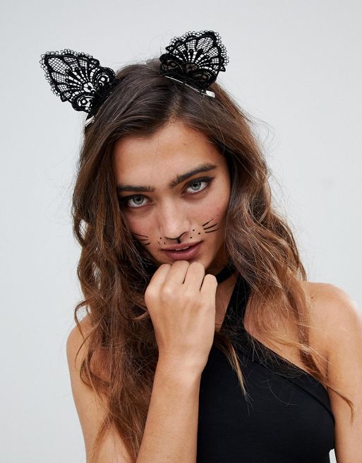 ASOS DESIGN HALLOWEEN lace cat ear hair clips in black | ASOS