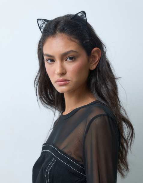 ASOS DESIGN Halloween lace cat ears headband in black - view 1