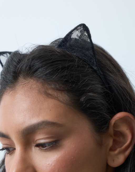 ASOS DESIGN Halloween lace cat ears headband in black, 2 of 3
