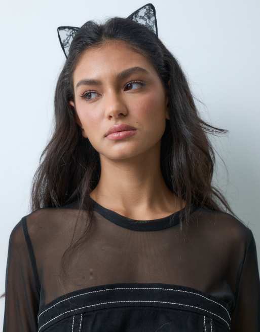 ASOS DESIGN Halloween lace cat ears headband in black, 3 of 3