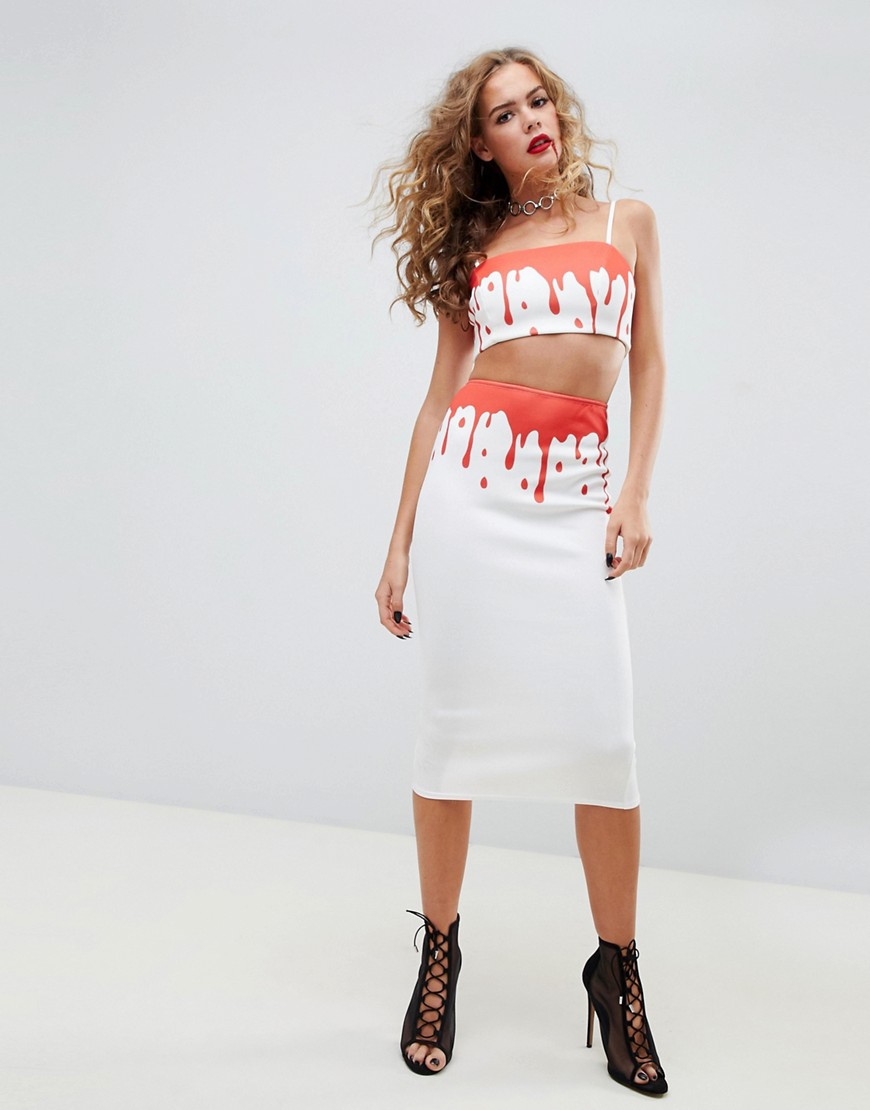 ASOS Design - Halloween - Midi-jurk met uitsnijdingen en bloeddruppels-Multi