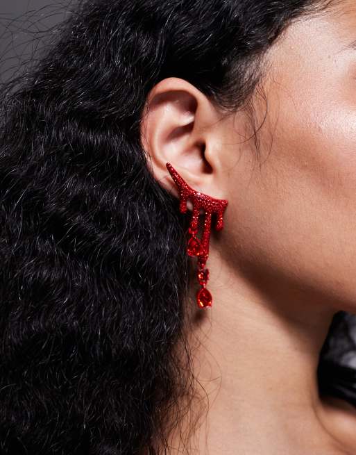 ASOS DESIGN – Halloween – Ohrringe in Rot mit Strassdetails in Tropf-Optik, 2 von 3