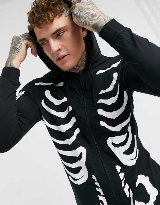 ASOS DESIGN - Halloween - Onesie confort à capuche avec imprimé squelette argenté, 3 de 4