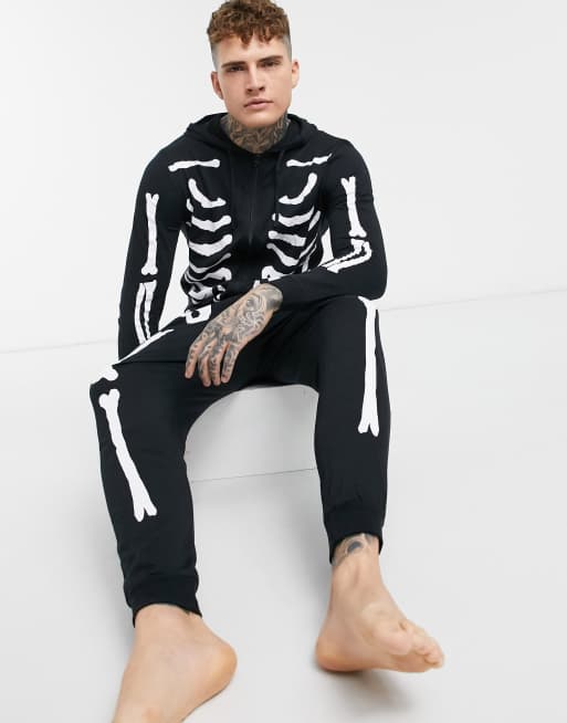 ASOS DESIGN - Halloween - Onesie confort à capuche avec imprimé squelette argenté, 4 de 4