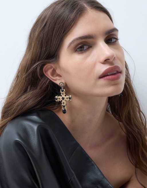 ASOS DESIGN Halloween oorhangers met zwarte stenen in goudkleur, 2 van 4