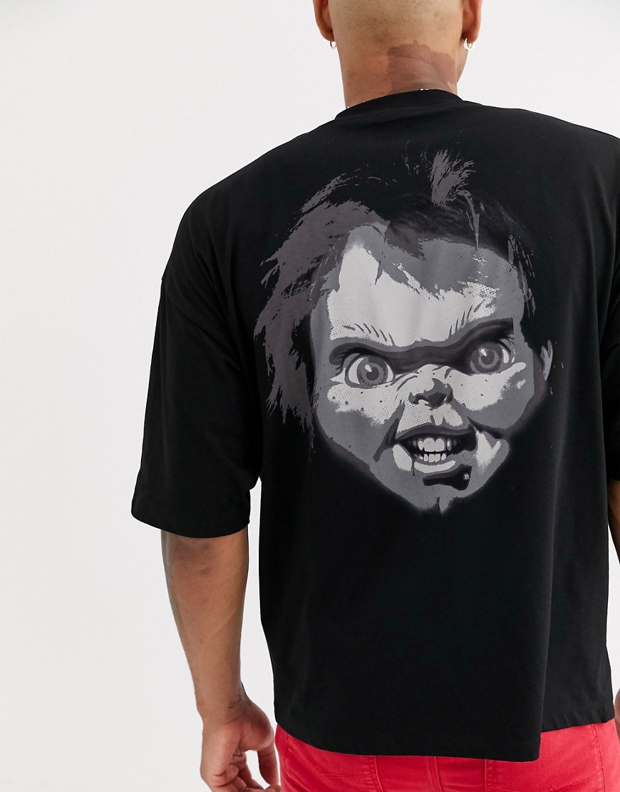 ASOS DESIGN - Halloween oversized t-shirt med Chucky print foran og bagpå-Sort