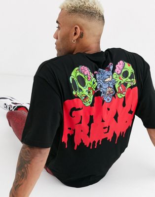 ASOS DESIGN - Halloween - Oversized T-shirt met spookgezichtprint op de achterkant-Zwart