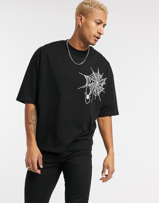 ASOS DESIGN Halloween oversized t-shirt with spider web chest print in ...