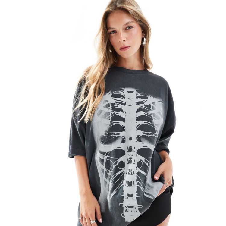 ASOS DESIGN Halloween oversized t shirt with xray skeleton print in washed charcoal