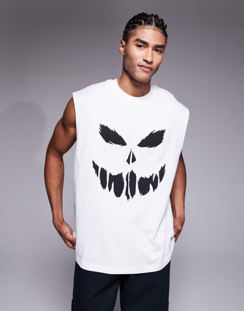 ASOS DESIGN Halloween oversized tank with scary face graphic in white - view 1