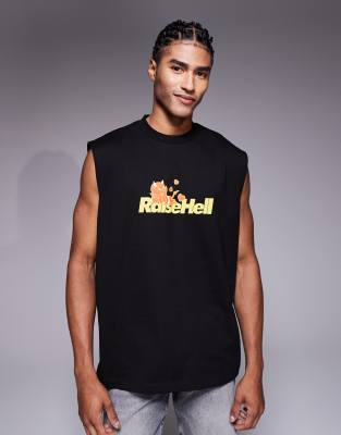 Asos Design Halloween Oversized Tank With Scary Face Graphic In White